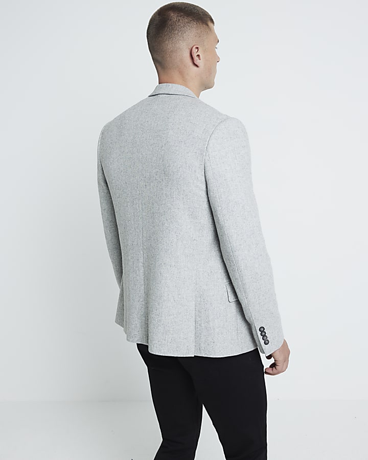 Grey Wool Blend Suit Jacket