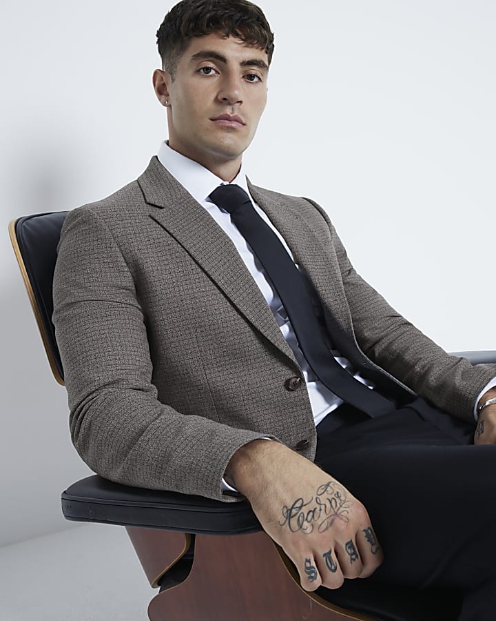 Brown Microcheck Suit Jacket