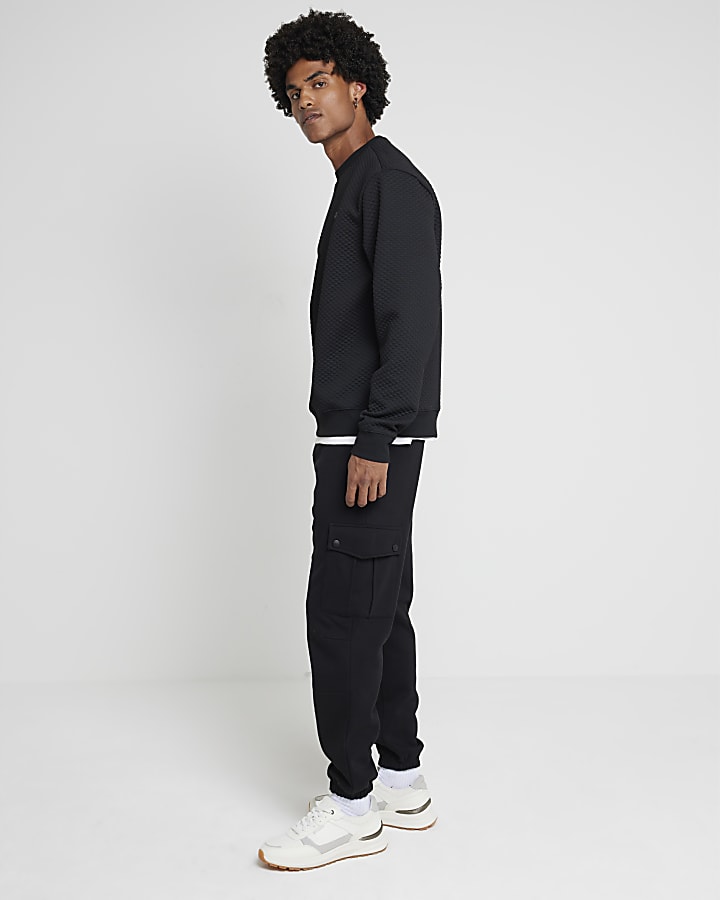 Black regular fit quilted sweatshirt