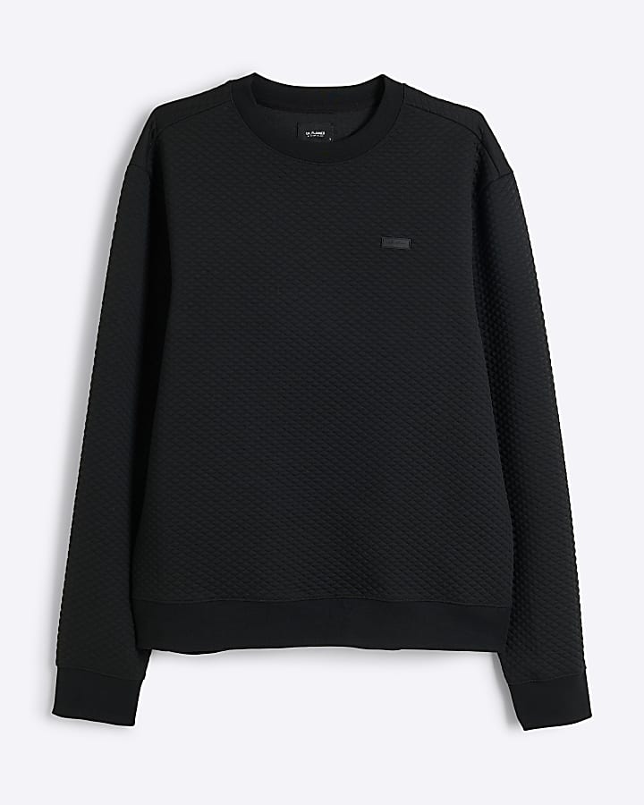 Black regular fit quilted sweatshirt