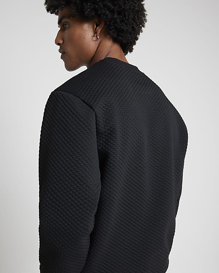 Black regular fit quilted sweatshirt