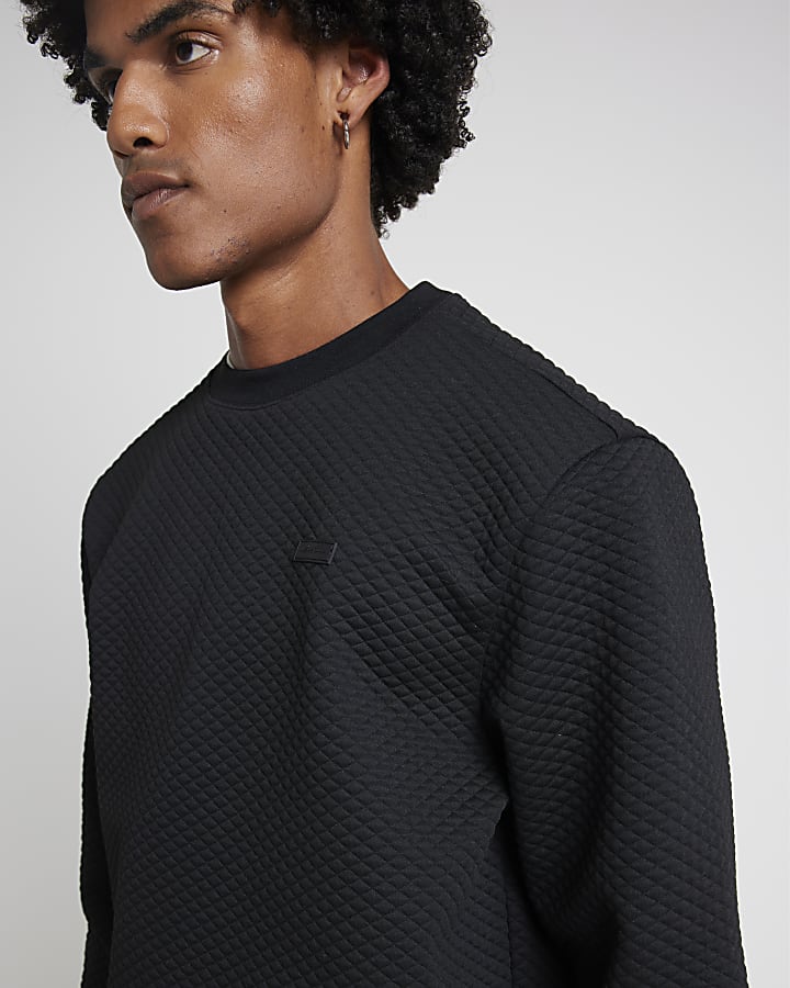 Black regular fit quilted sweatshirt