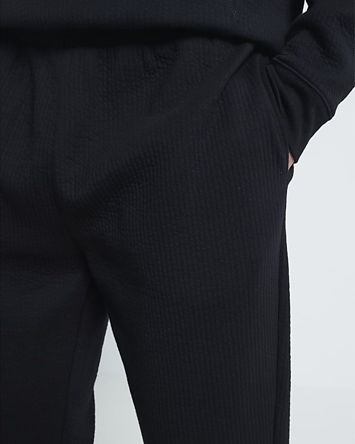 Black Regular Fit Quilted Joggers