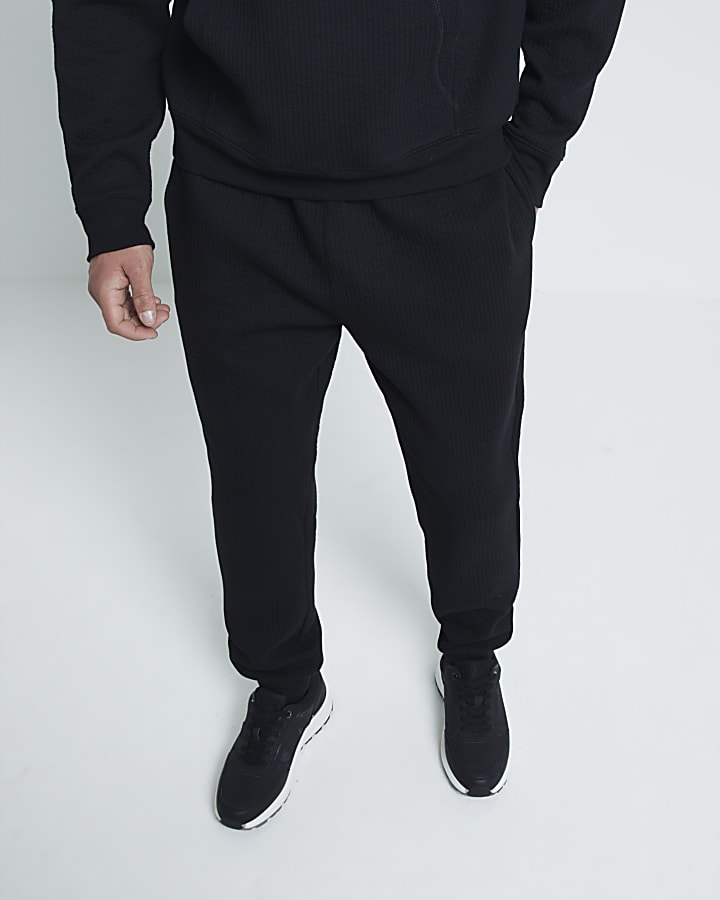 Black Regular Fit Quilted Joggers