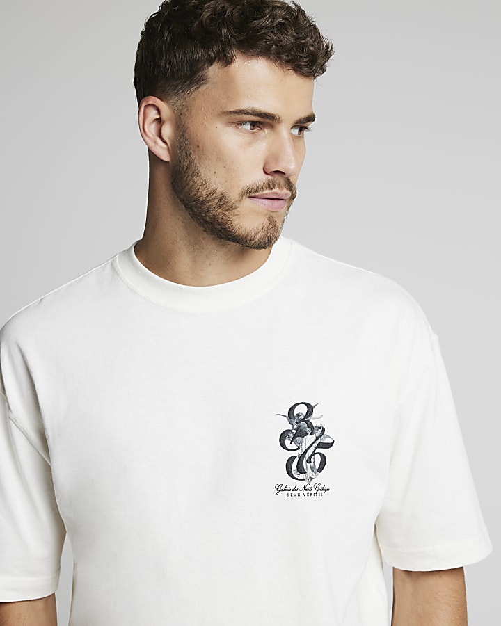 Ecru oversized fit graphic print t-shirt