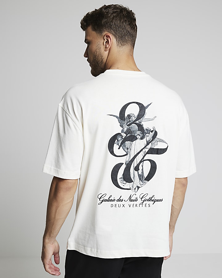 Ecru oversized fit graphic print t-shirt