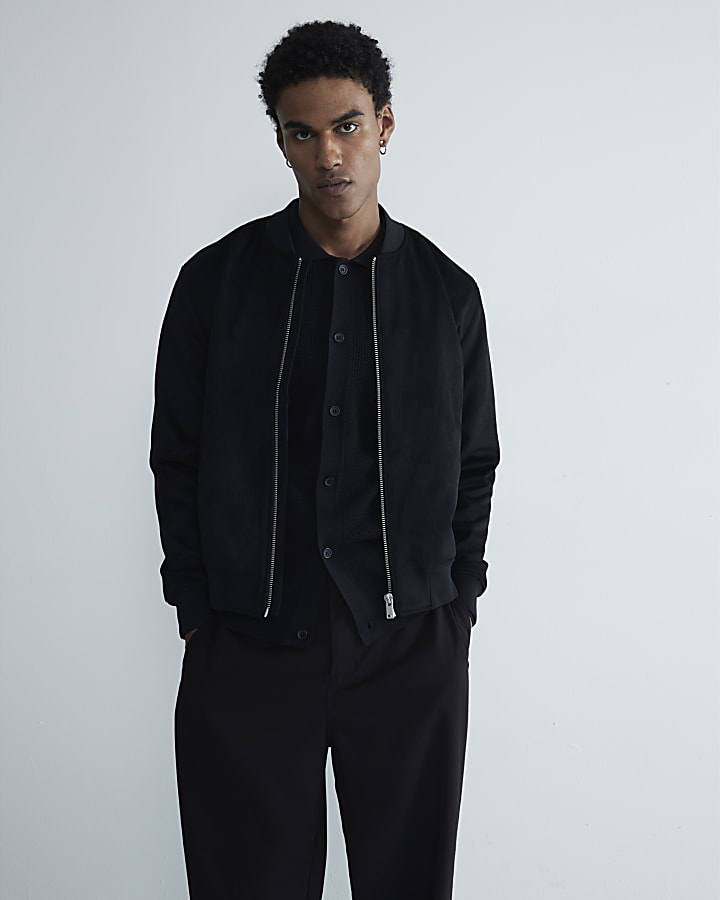 Black Suedette Bomber Jacket