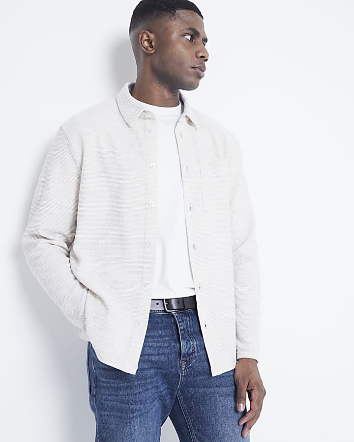 Stone Regular fit Textured Shirt