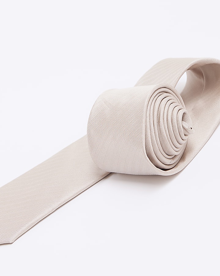 Beige Herringbone Tie