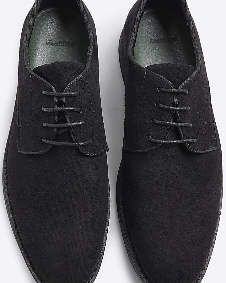 Black Faux Suede Derby Shoes