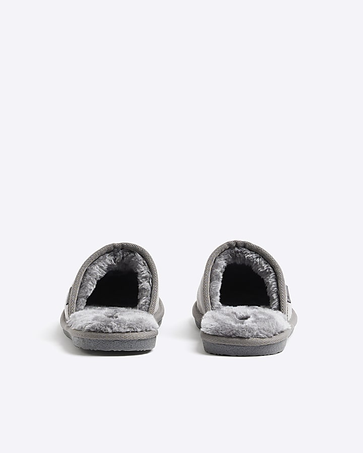 Grey Faux Fur Mule Slippers