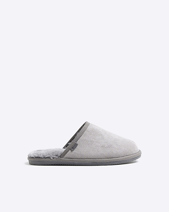 Grey Faux Fur Mule Slippers