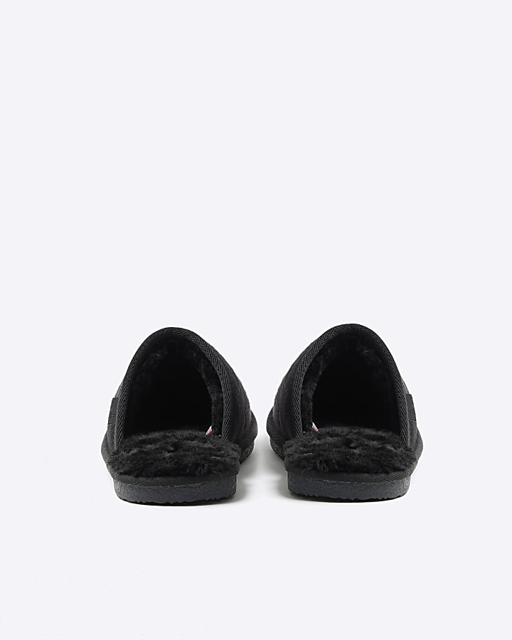 Black Faux Fur Mule Slippers