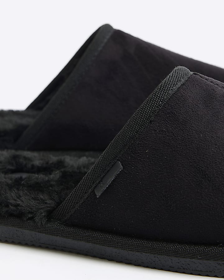 Black Faux Fur Mule Slippers