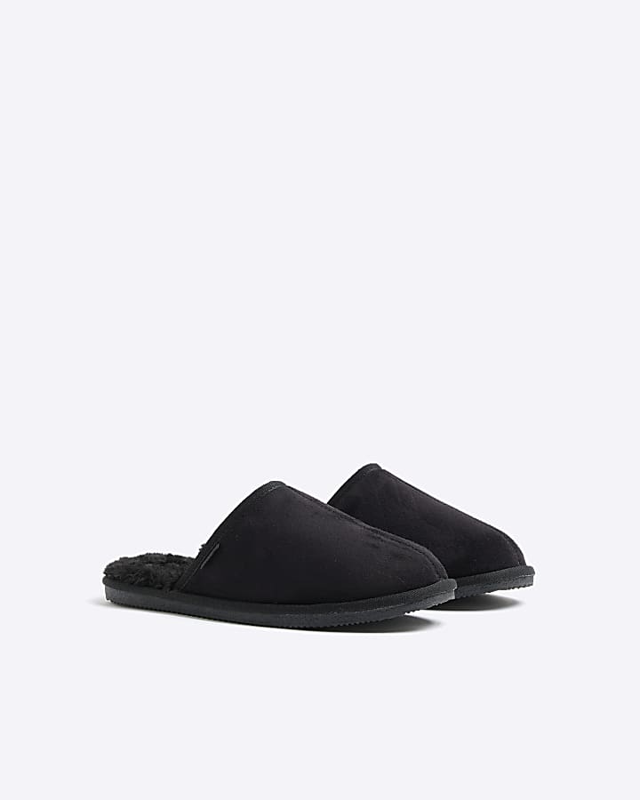 Black Faux Fur Mule Slippers