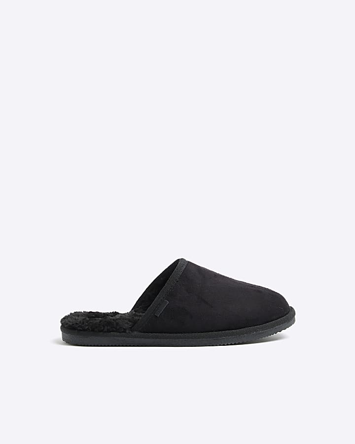 Black Faux Fur Mule Slippers