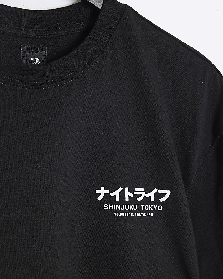 Black regular fit Japanese graphic t-shirt