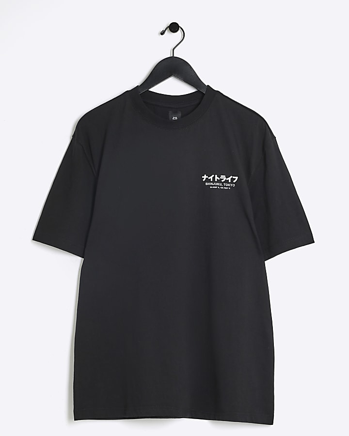 Black regular fit Japanese graphic t-shirt