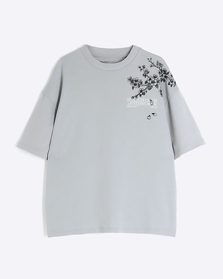 Grey oversized fit floral t-shirt