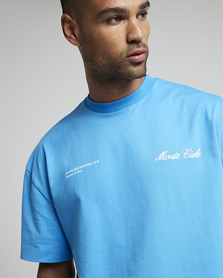 Blue Oversized Monte Cielo Graphic T-Shirt