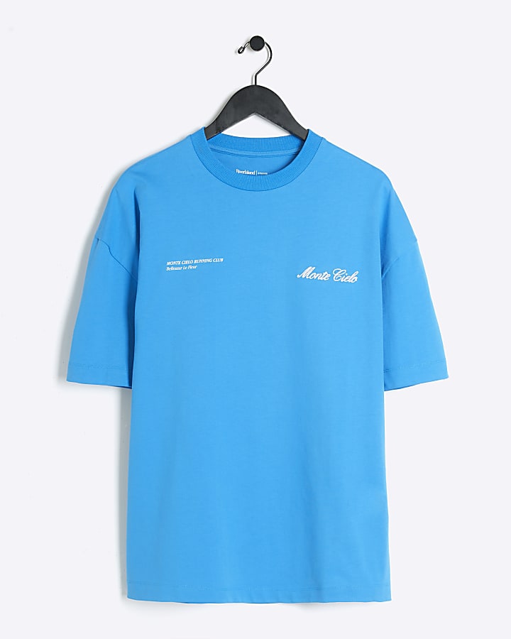 Blue Oversized Monte Cielo Graphic T-Shirt