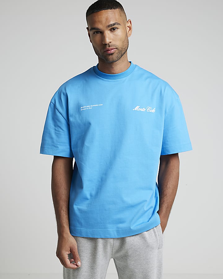 Blue Oversized Monte Cielo Graphic T-Shirt