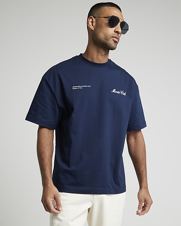 Navy oversized Monte Cielo graphic t-shirt