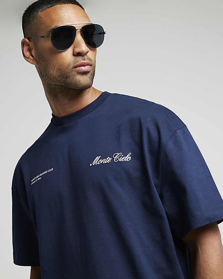 Navy oversized Monte Cielo graphic t-shirt