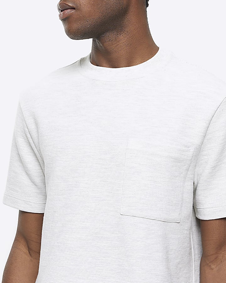 Grey slim fit textured pocket t-shirt