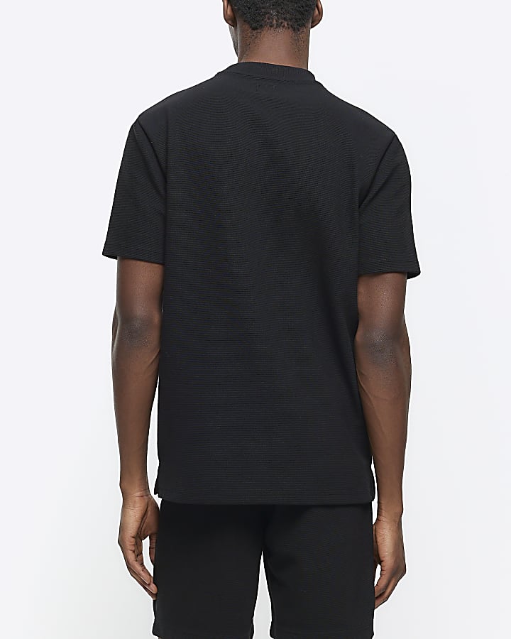 Black slim fit textured pocket t-shirt