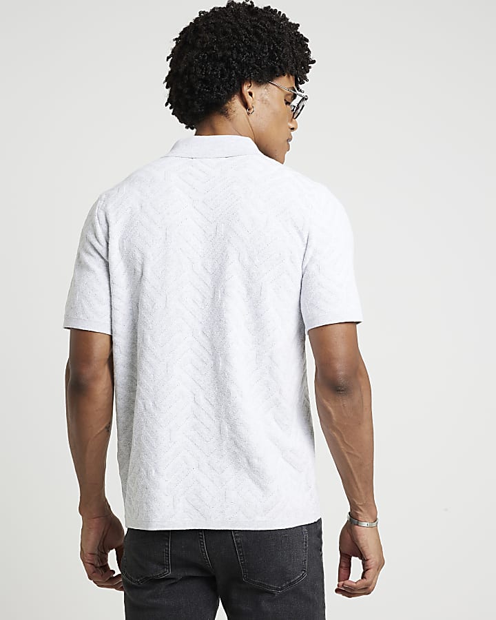 Grey regular fit knit geometric shirt