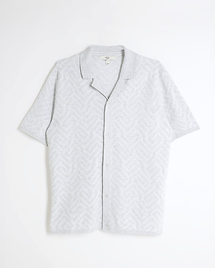 Grey regular fit knit geometric shirt