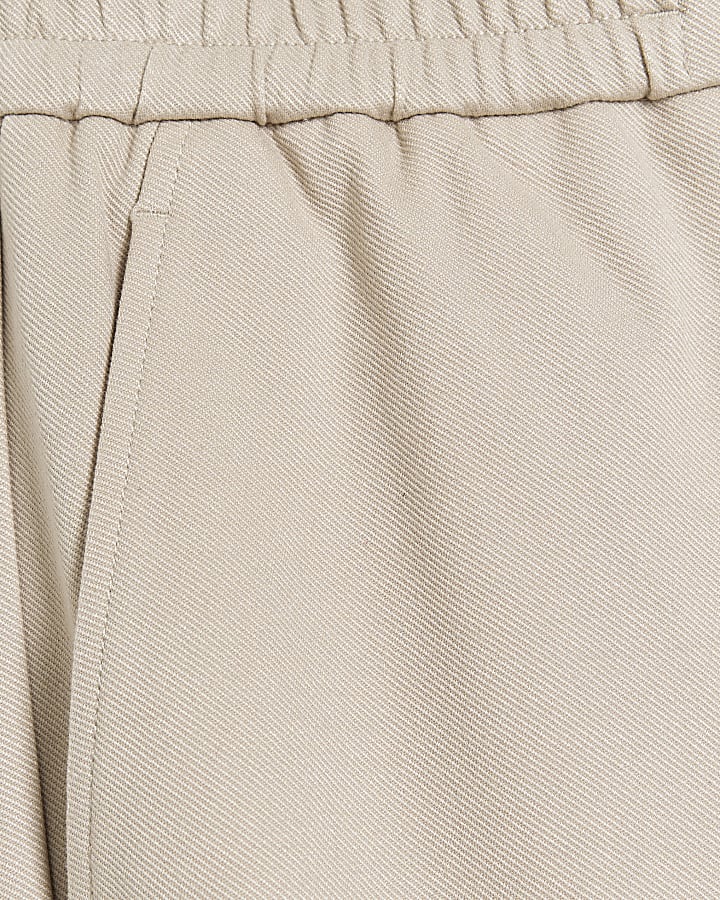 Beige Slim Fit Pull On Twill Joggers