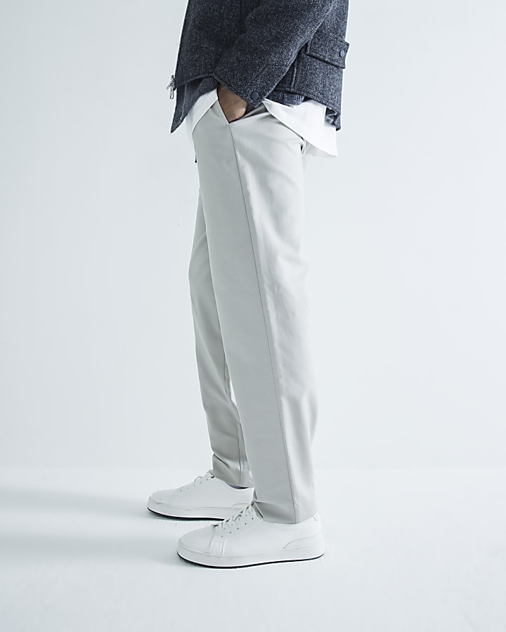 Grey Slim Fit Elastic Chino Joggers