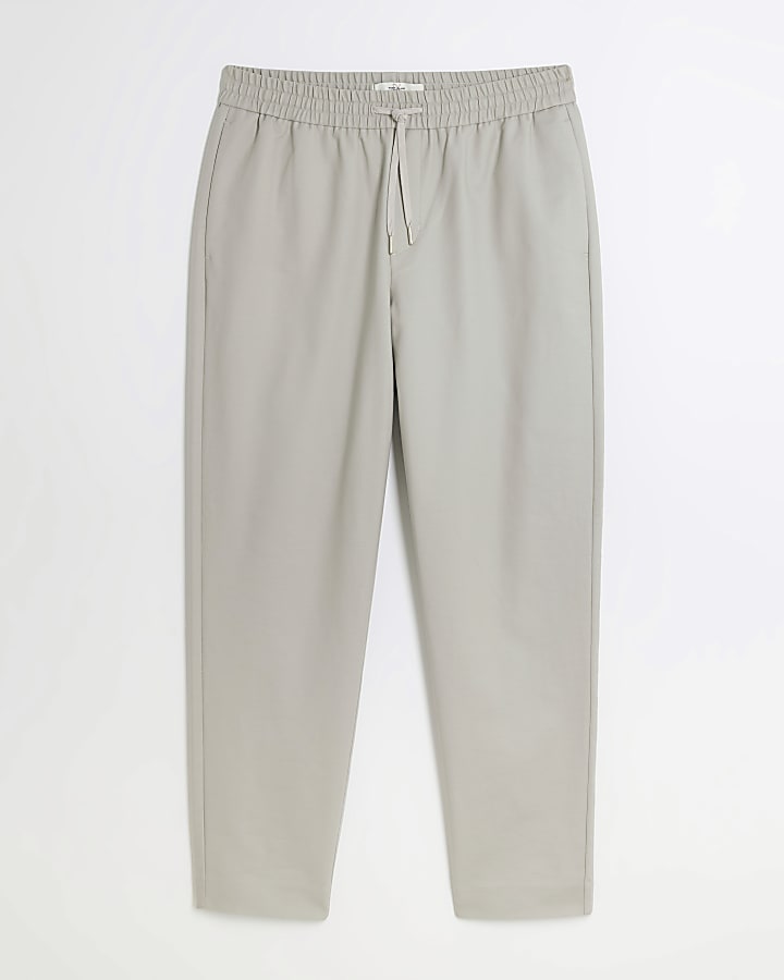 Grey Slim Fit Elastic Chino Joggers