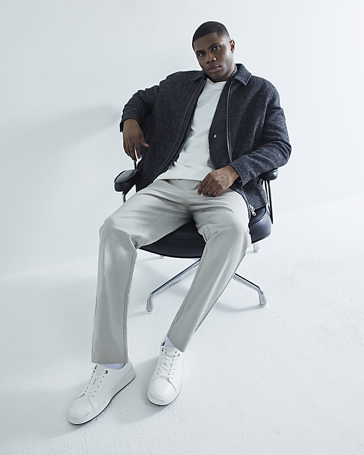 Grey Slim Fit Elastic Chino Joggers