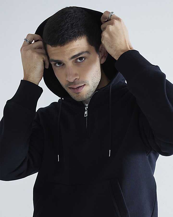 Black Quarter Zip Drawstring Hoodie