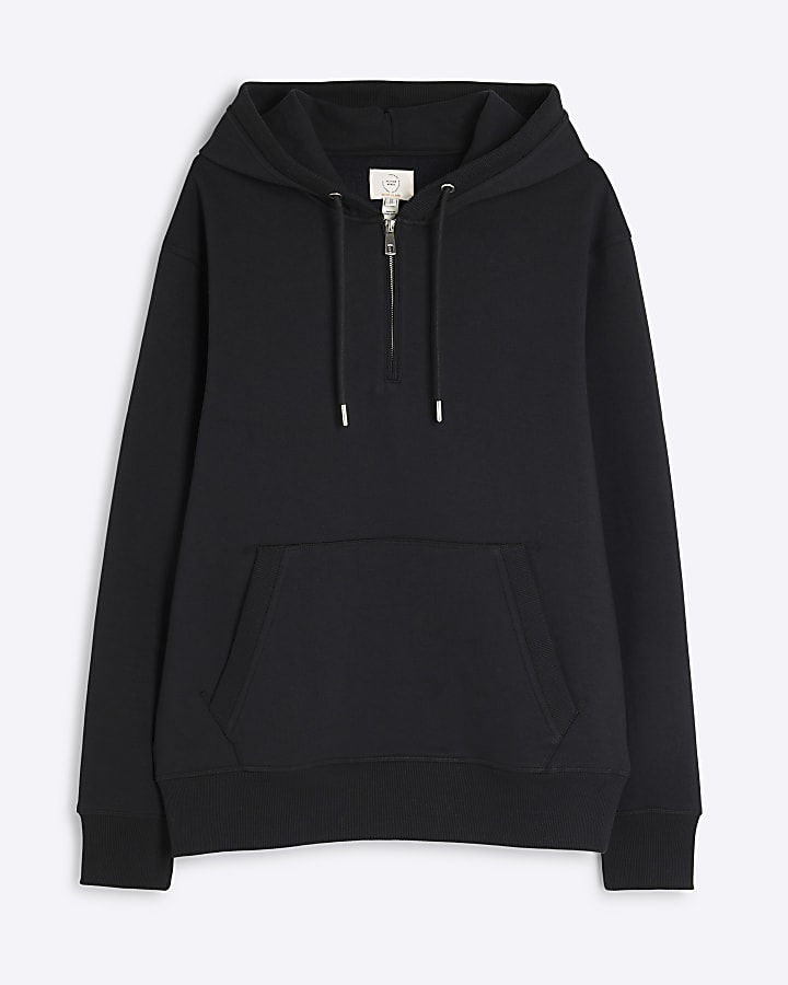 Black Quarter Zip Drawstring Hoodie