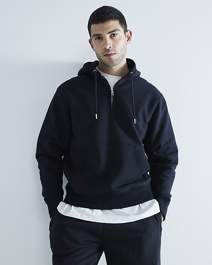 Black Quarter Zip Drawstring Hoodie