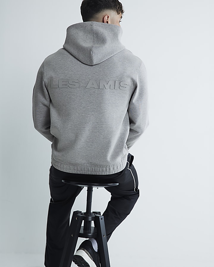 Grey Regular Fit Les Amis Embroidered Hoodie