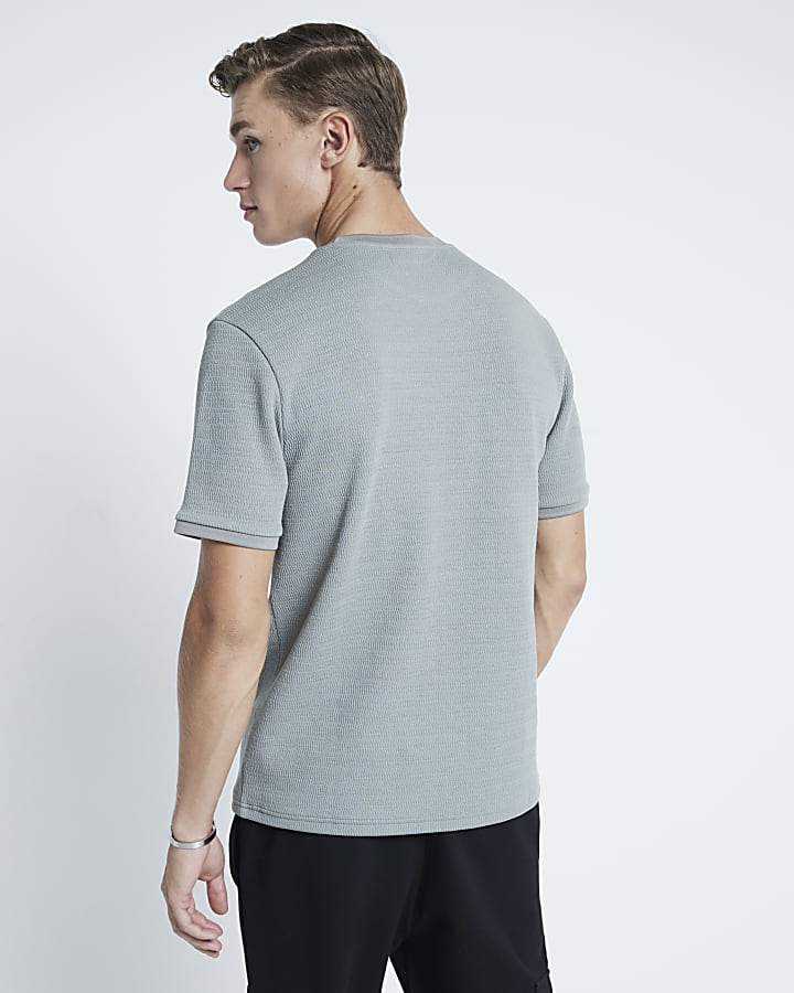 Khaki slim fit stretch embroidery t-shirt