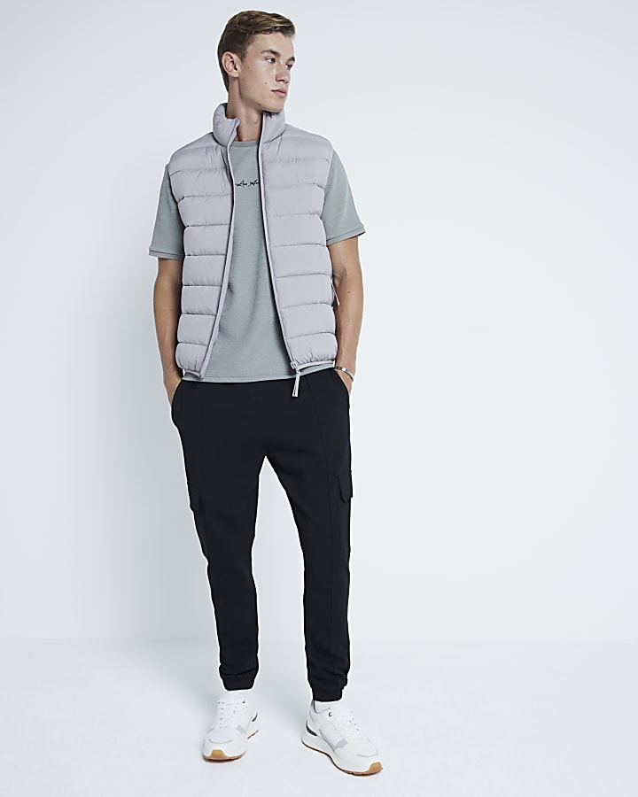 Khaki slim fit stretch embroidery t-shirt