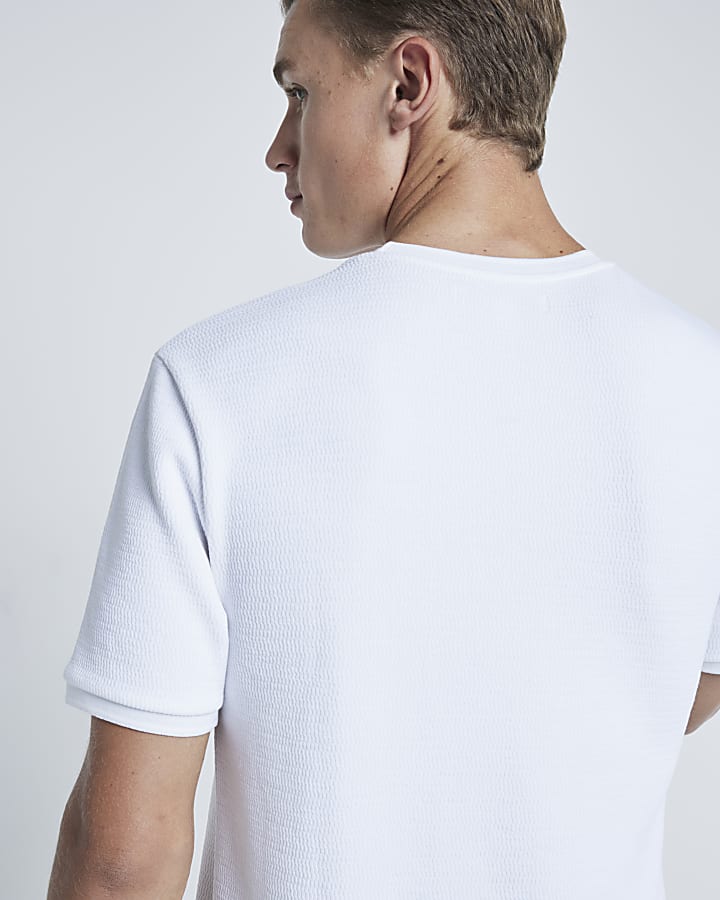 White slim fit stretch embroidery t-shirt