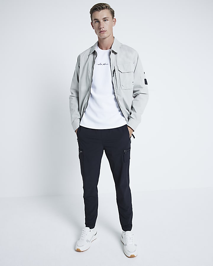 White slim fit stretch embroidery t-shirt