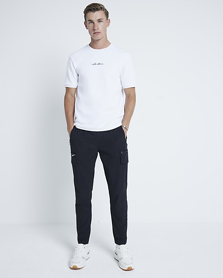 White slim fit stretch embroidery t-shirt