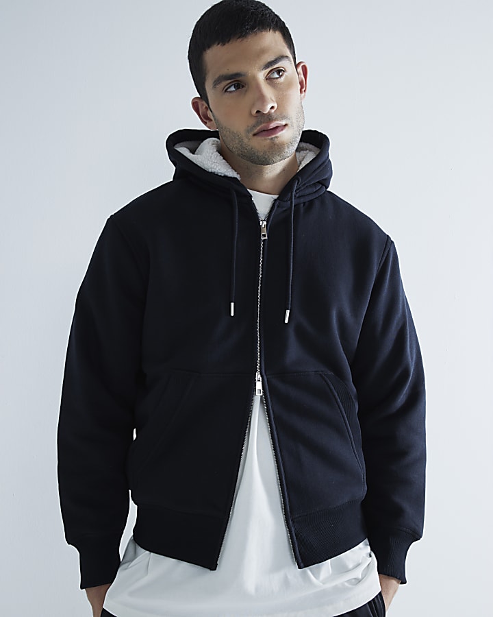 Black Regular Fit Borg Lined Hoodie