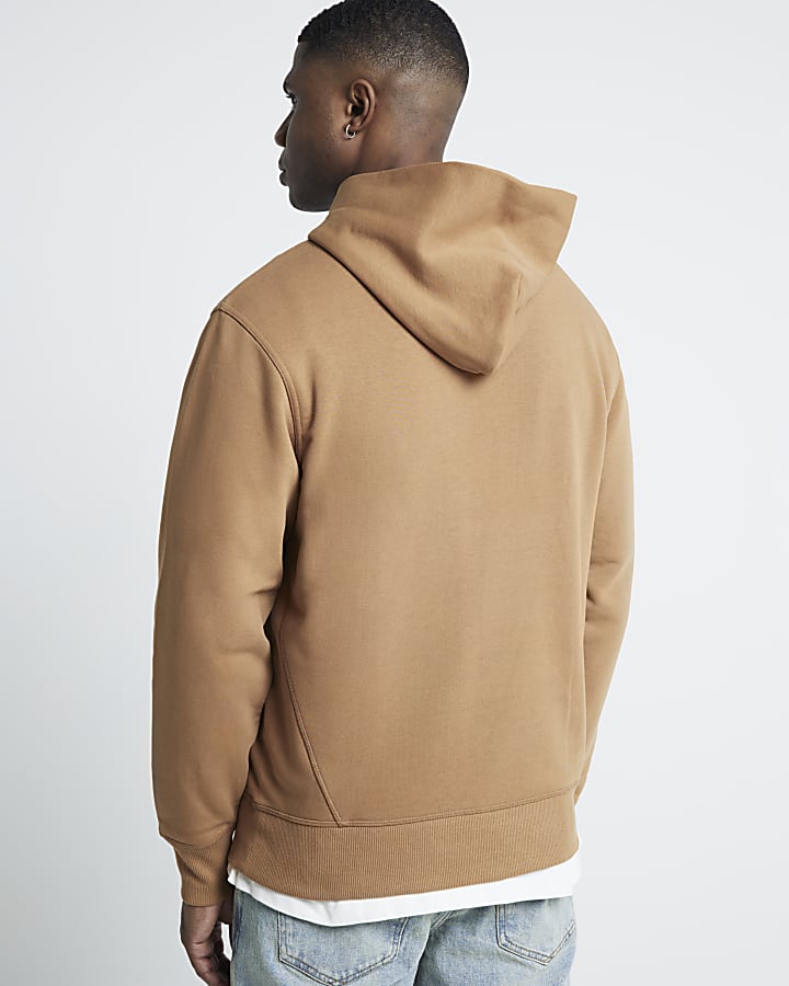 Brown regular fit essential hoodie