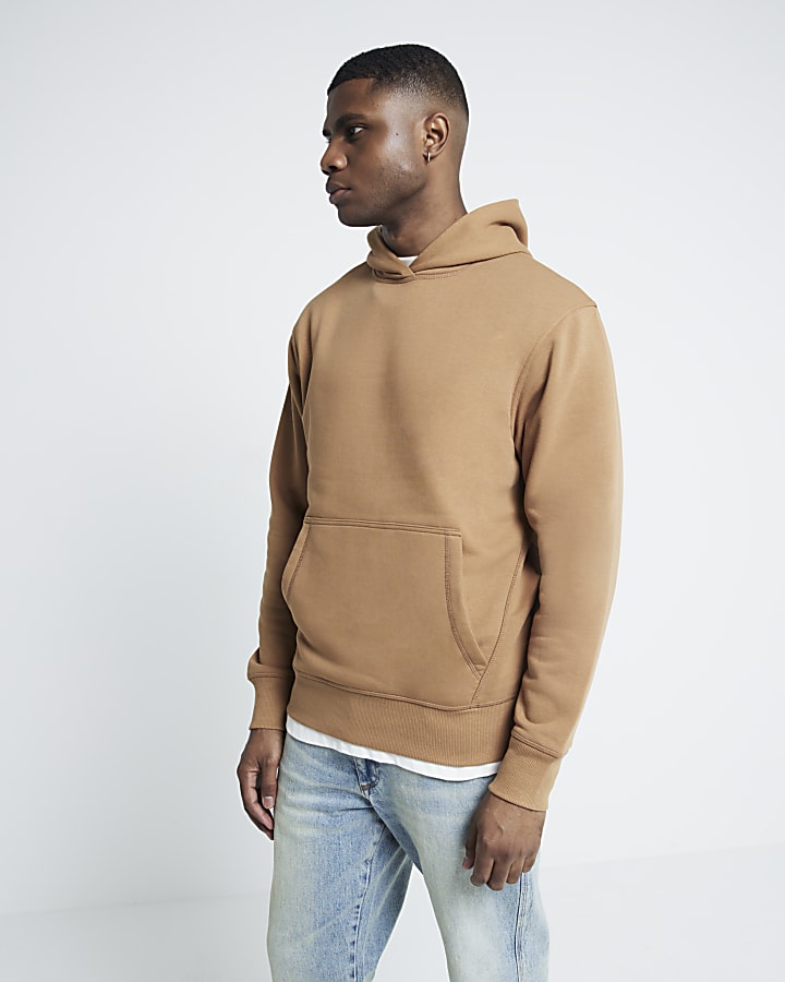 Brown regular fit essential hoodie