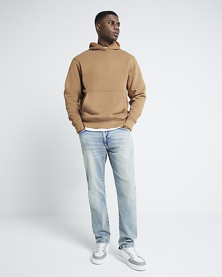 Brown regular fit essential hoodie