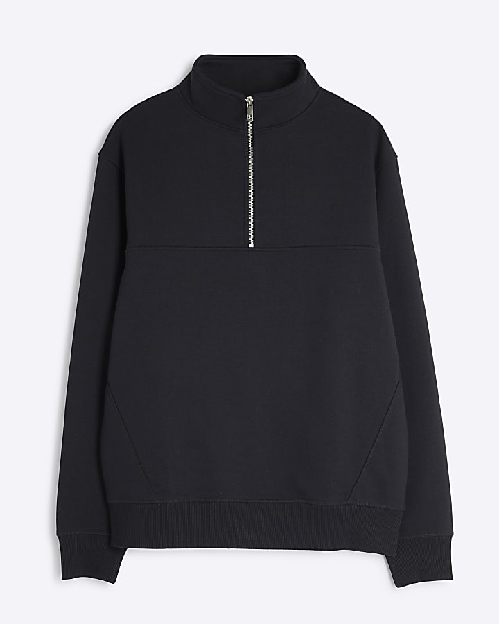 Black Regular Fit Essential Funnel Sweatshirt